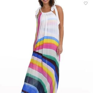 Striped Self-Tie Maxi Coverup Dress - one size fit most